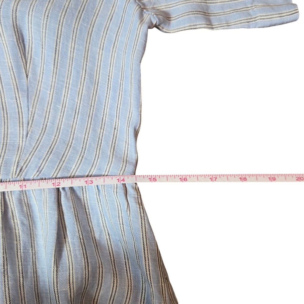Madewell Cassie 100% Linen Button Front Midi Dress Blue Stripe XS Summer Coastal - Picture 9 of 13